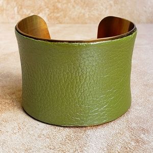 Handmade Embossed Leather Raw Brass Bracelet